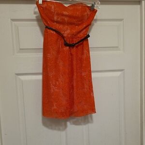 ❣️Emerald Sundae Vibrant Orange Lace Dress with Black Accent